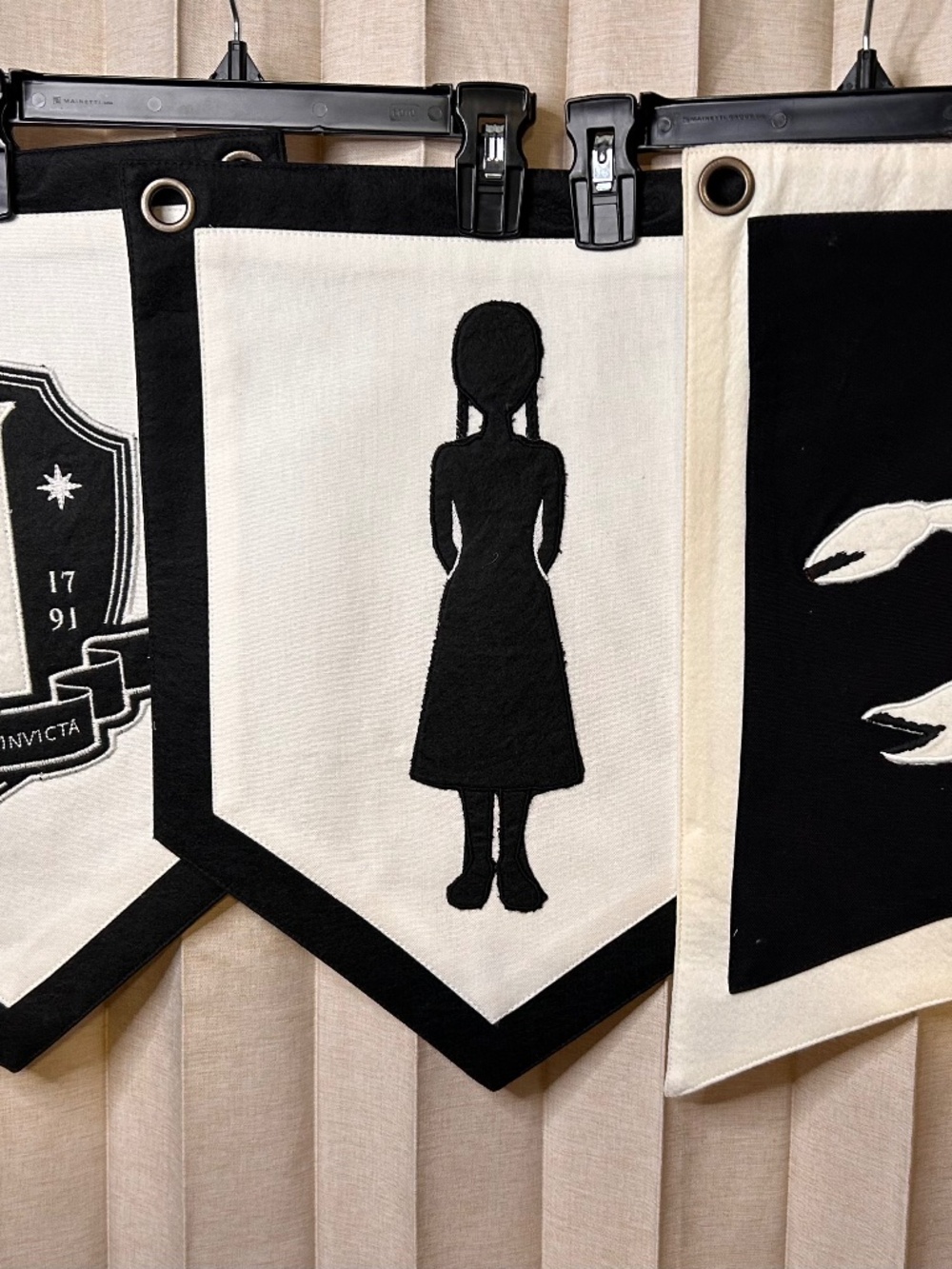Pottery Barn x Wednesday B&W Fabric Pennant Set. Goth, Netflix, Halloween